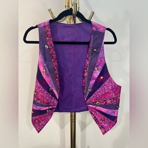 Unique Vibrant Purple and Pink Patchwork Vest with Gold Buttons